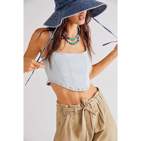 Free People Daydream Denim Corset Top - Picture 1 of 6